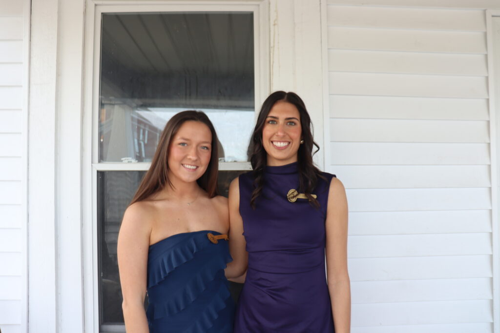 Molly Podest (left) and Olivia (right) getting ready for the second sisterhood round of sorority recruitment for their sorority, Kappa Kappa Gamma. This was taken on Feb. 7, 2025.