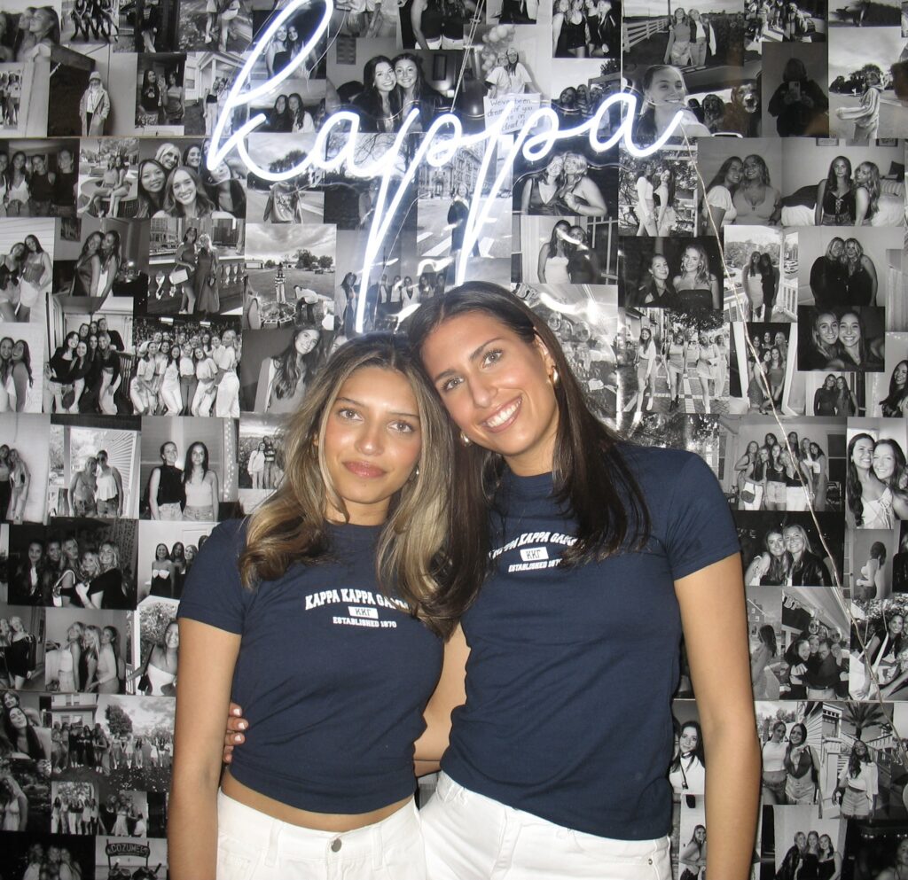 Yasmin Ahmed (left) and Olivia at bid day in February 2024, ready to welcome the 2024 Kappa Kappa Gamma new member class.