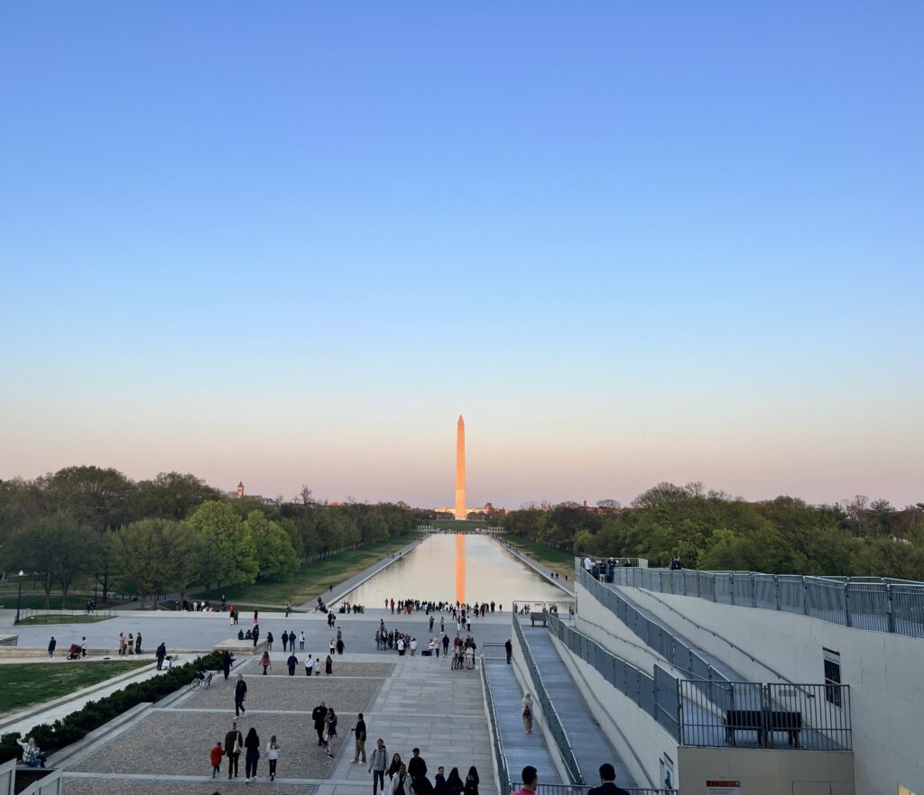 Sunrise on Washington D.C. while looking at the reflecting pool
