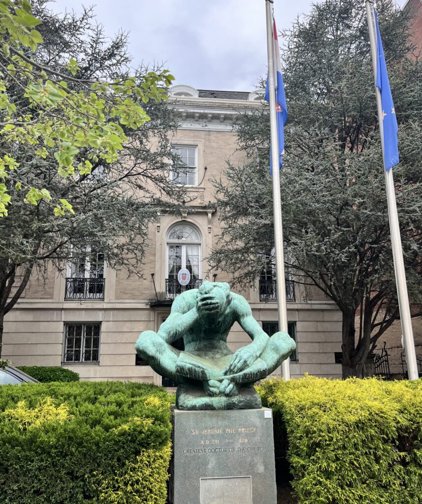 Statue in front of the Embassy of Croatia