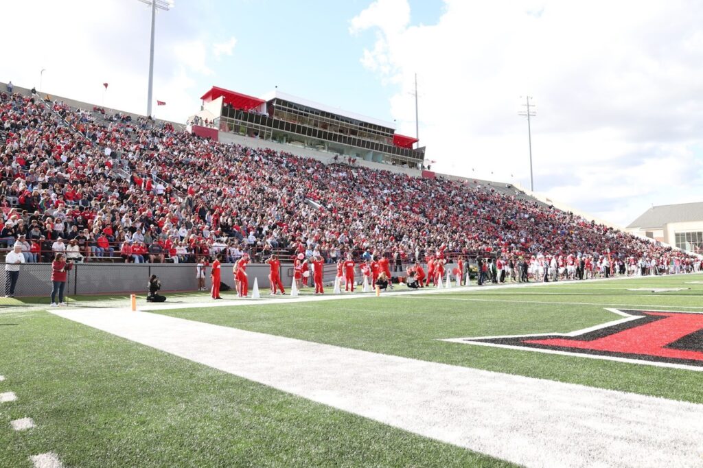 View of the full stands during the Family Weekend football game.