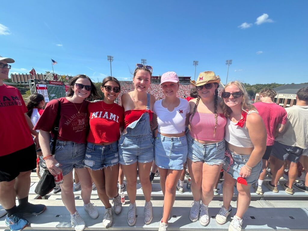 Miami University students and friends at a Miami Football game in Oxford, Ohio.