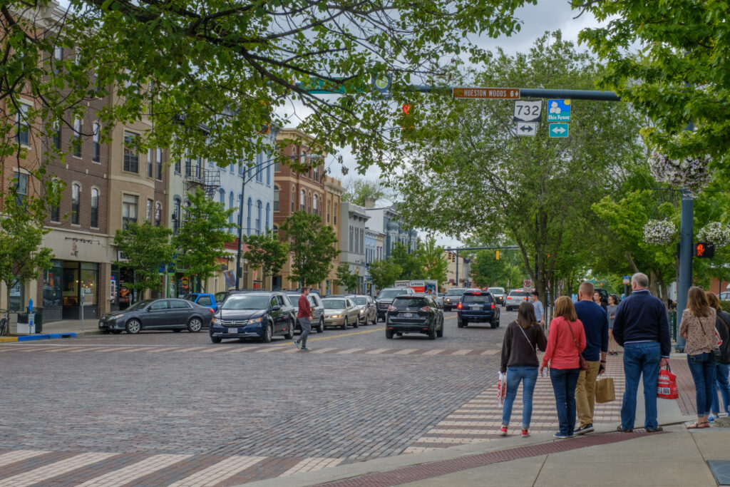 Miami University students and families enjoying Uptown in Oxford, Ohio.